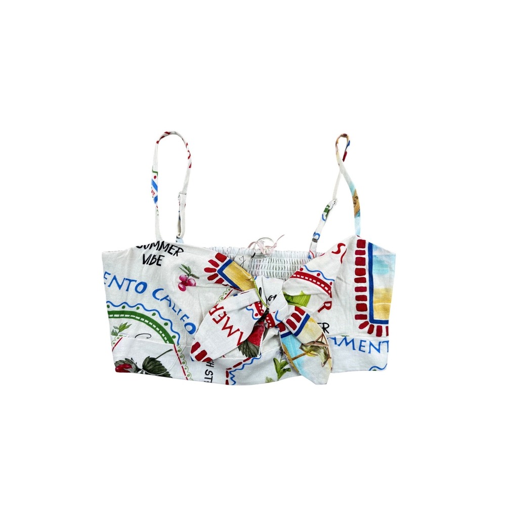NWT Joie White Summer Vibe Print Tie Front Sleeveless Crop Top‎ Size 8 Boho Y2K